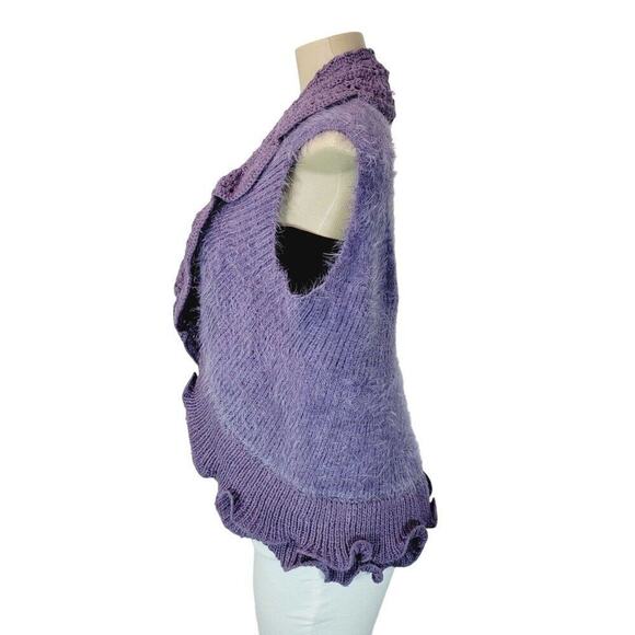 Roz & Ali Womens Plus Size 14/16 Purple Fuzzy Patterned Sweater Vest Cardigan - Picture 7 of 12